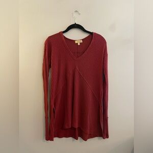 Princess Vera Wang Dark Red Long Sleeve Waffle Loose Shirt